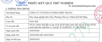 Kết quả quan trắc môi trường nước thải- Đợt 1_2026