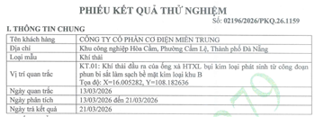 Kết quả quan trắc môi trường- Đợt 1_2026