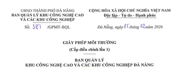 Giấy Phép Môi Trường (Cấp điều chỉnh lần 1)